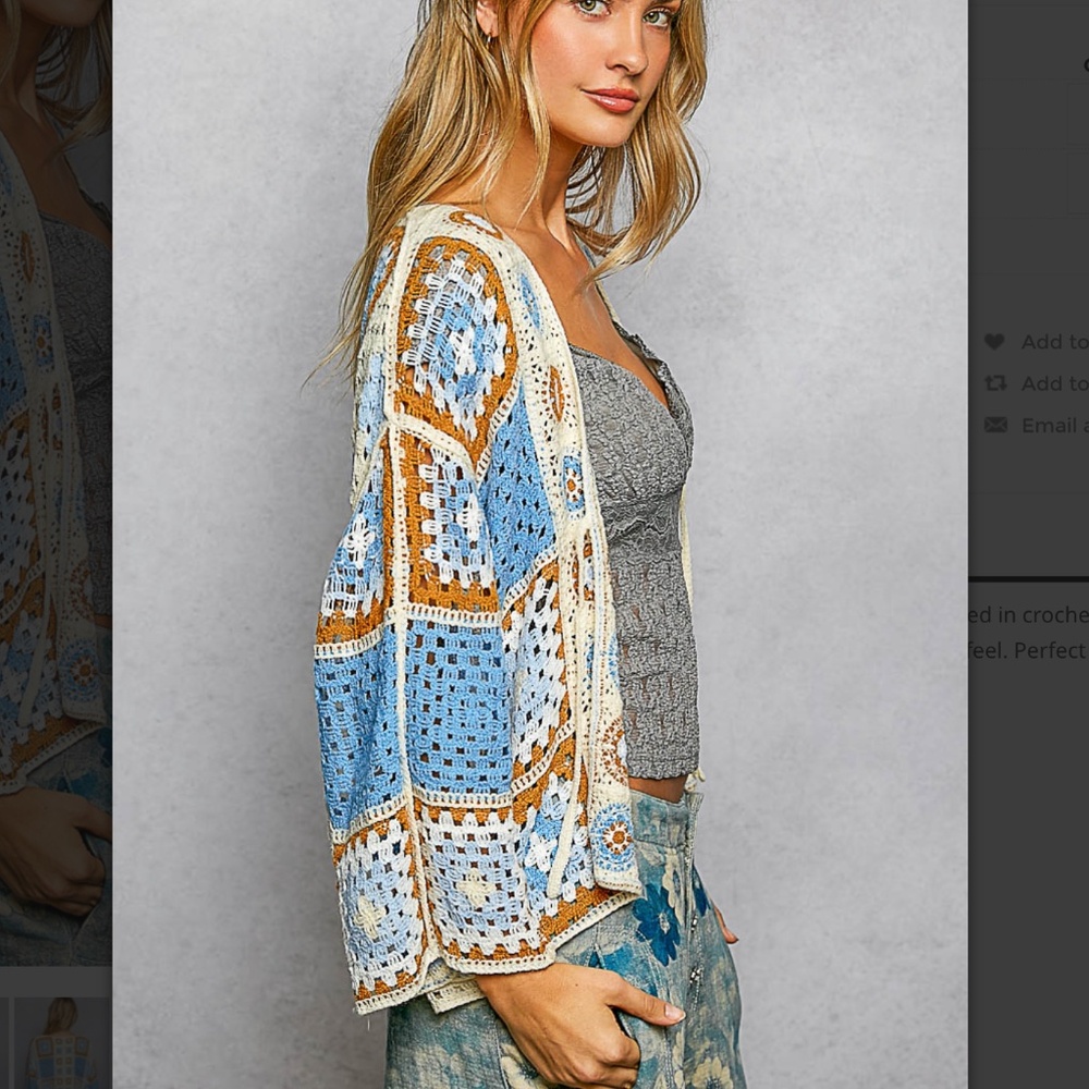 🍀 POL “ Shelly 4 “ POL Crochet Open Front Cardigan Sweater with Tie 51 - Picture 3 of 6